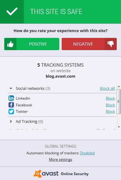 Avast Free Antivirus Online Security Browser extension