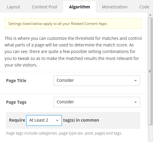 Shareaholic Related Content Algorithm settings Shareaholic Related Content Algorithm settings