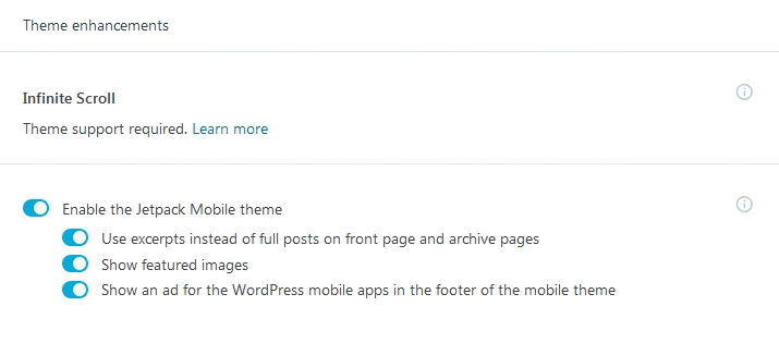 Jetpack Modules To Customize Your WordPress Blog - Mobile Theme Jetpack Module Mobile Theme settings box