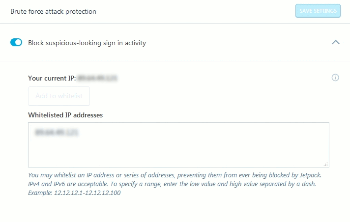 Jetpack Modules To Customize Your WordPress Blog - Protect Brute Force Jetpack Module Protect Settings to block brute force attacks and whitelist IPs