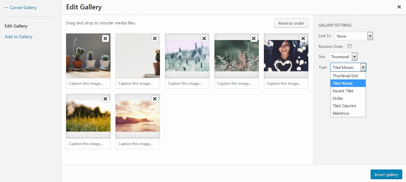 Jetpack Modules To Customize Your WordPress Blog - Tiled Galleries Settings Jetpack Module Tiled Galleries customization screen with different types available