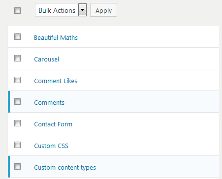 JetPack WordPress Contact Form modules activation screen in JetPack settings