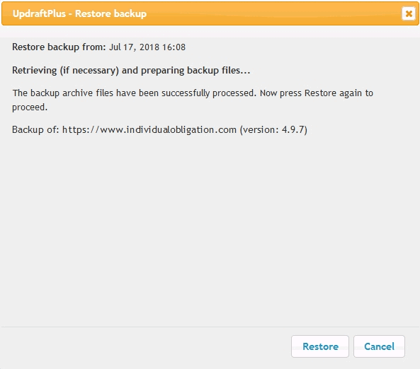restore wordpress from backup final restore prompt Updraftplus restore wordpress from backup screen's final restore prompt