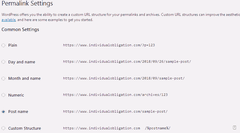 Permalink settings screen mistake to avoid when you start a wordpress blog