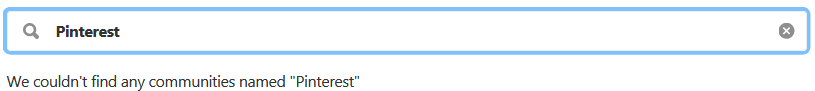 Pinterest Communities search does not currently work with shown example