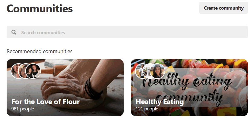 Pinterest Communities how to create a community by clicking the create button
