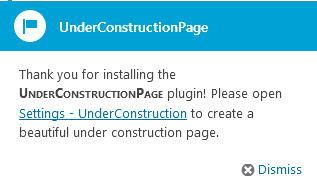 Tutorial popup after installing the WordPress coming soon plugin Under Construction page