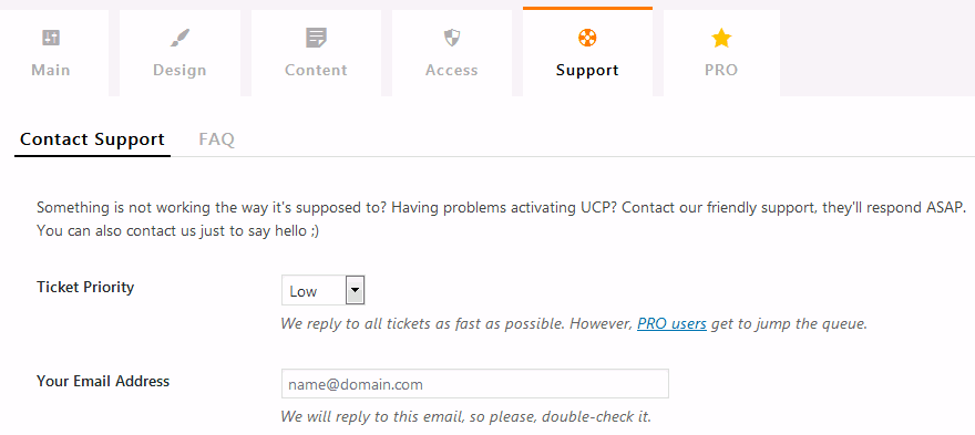 Support tab of the WordPress coming soon plugin Under Construction page