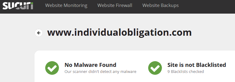 WordPress maintenance task example results of using sucuri site scan to check website security