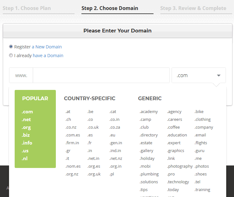 How To Start A WordPress Blog On Siteground Using Form To Select Domain Extension