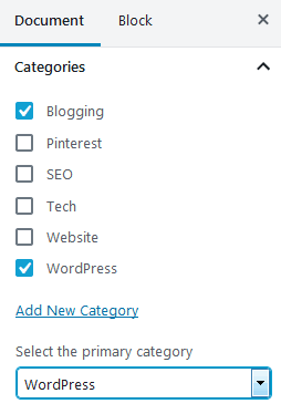 How To Write Your First Blog Post On WordPress Gutenberg Document Properties For Categories