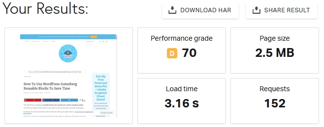 Pingdom website speed test when using the profile Pinterest widget