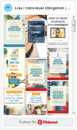 Pinterest widget profile of my pinterest account and follow on Pinterest button