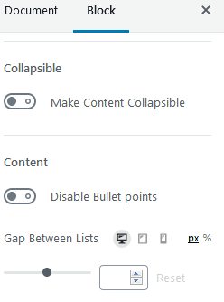 Ultimate Addons Table Of Contents Settings For Collapsible Table Of Contents And Bullet Points