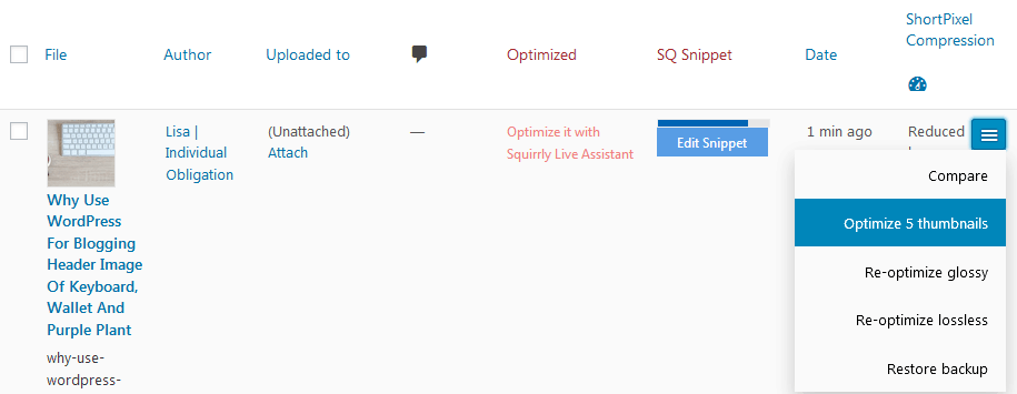 How To Use Shortpixel In WordPress Using The Media Library To Compress Individual Images Compare Or Restore From Backup