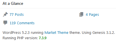 Example Of The Display Php Plugin Showing In The At A Glance Section In The WordPress Dashboard