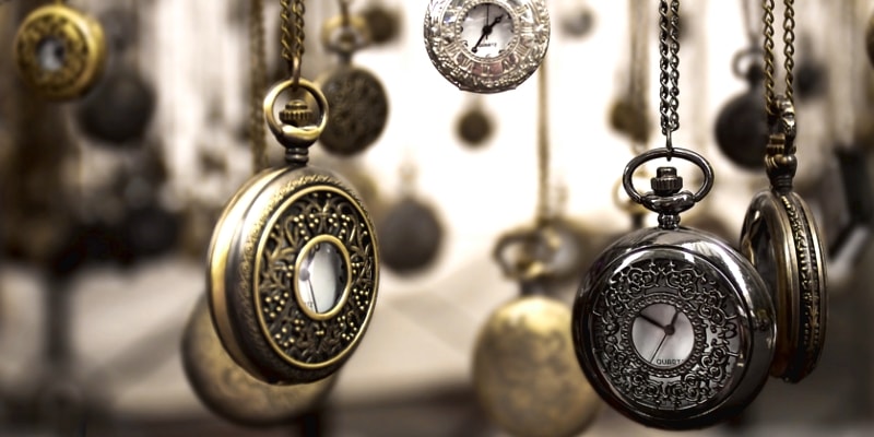 Gifts For Bloggers To Have More Time Header Image Of Dozens Of Hanging Pocket Watches