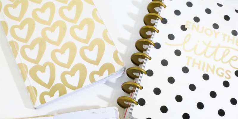Notebooks With Gold Hearts And Black Poka Dots