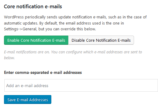 Core Notification Emails Setting Inside The Easy Updates Manager Plugin