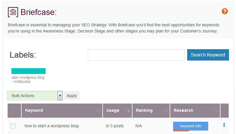 Squirrly Seo Review Of The Keyword Briefcase To Store Keywords