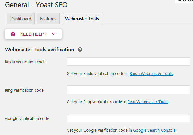 The Webmaster Tools Screen Within The Yoast Seo Plugins General Settings