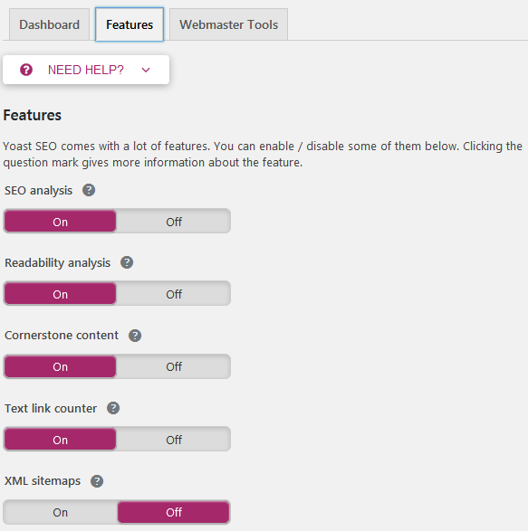 Yoast Seo Settings To Adjust The Enabled Features Used
