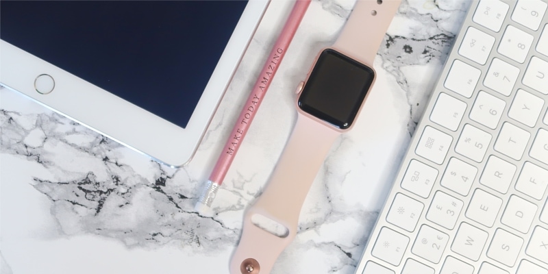 New Pinterest Updates Header Image Of Pink Watch Keyboard Tablet On Marble Surface
