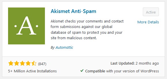 Wordpress Akismet Anitspam Plugin Rating And Version 2020