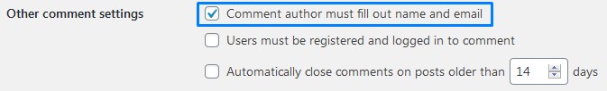 Wordpress Comment Discussion Settings Comment Author Must Fill Out Name And Email