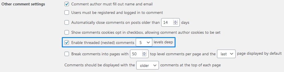 Wordpress Comments Enable Threaded Nested Comments Amount Of Levels Deep