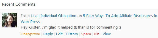 Wordpress Comments Quick Moderate Shortcuts To Approve Unapprove Reply Edit History Spam Bin Or View Comments