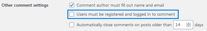 Enable WordPress Comment Settings Users Must Be Registered And Logged In To Comment
