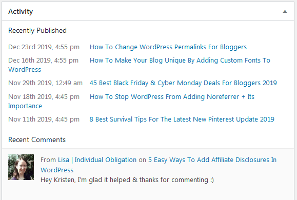 Enabling Comments In WordPress Display On The Dashboard Activity Window