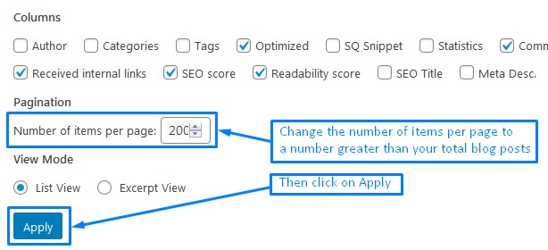 Screen Option Settings For The All Posts Screen To Increate Number Of Items Per Page