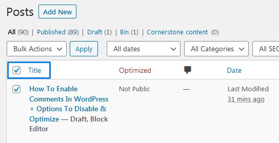 Tickbox To Select All WordPress Posts At Once