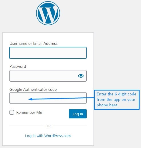 Where To Enter The WordPress Two Factor Authentication Code From The Google Authenticator To Login