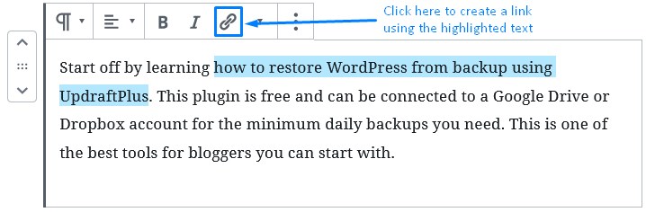 Wordpress Gutenberg Create An Internal Link Using Highlighted Text