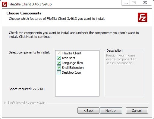 Wordpress Ftp Filezilla Settings For Choosing Components To Install