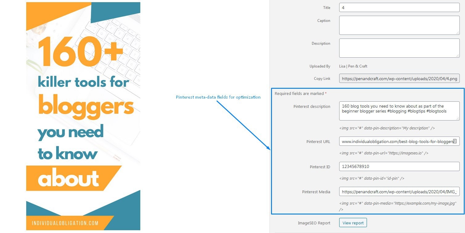 Image Seo Pinterest Meta Description Fields To Embed Pins Using The Plugin 1