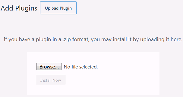 This screen comes up after clicking to upload WordPress plugins