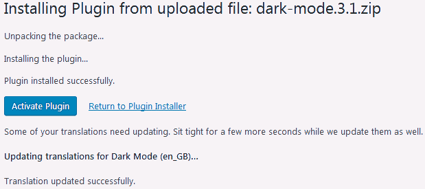 After installing WordPress plugins from a zip file it still has to be activated on this screen.