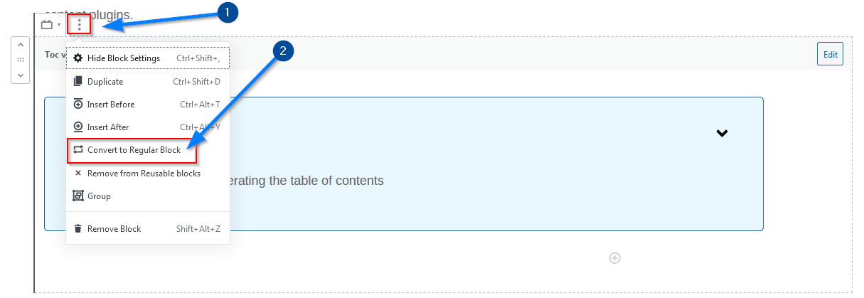 How To Convert Ultimate Gutenberg Blocks Table Of Contents To Regular Block To Reuse In A New Post