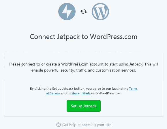 Jetpack Plugin screen to Connect Jetpack To WordPress with Set up button