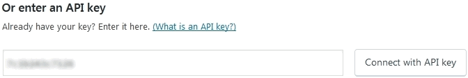 WordPress spam plugin Akismet settings screen where the API key can be connected