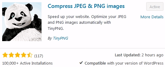 WordPress image compression plugin for TinyPNG at the install screen