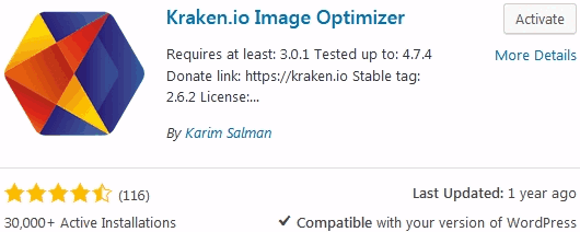 WordPress image compression using kraken image optimizer plugin