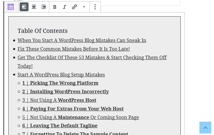 Example Of The WordPress Table Of Content Scroll To Top Button