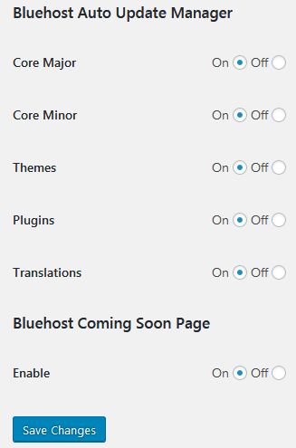 Bluehost Automatic Update Settings Inside The Settings And General Menu Of The WordPress Dashboard