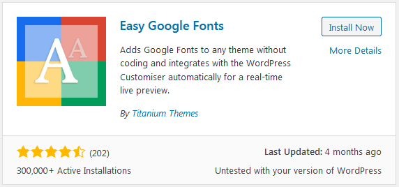 Adding Custom Fonts To WordPress Using The Easy Google Fonts Plugin Install Screen