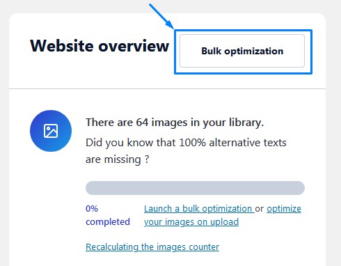 How To Launch Bulk Optimization For Alt Text On Your Images In The Welcome Screen Of Imageseo Plugin 2